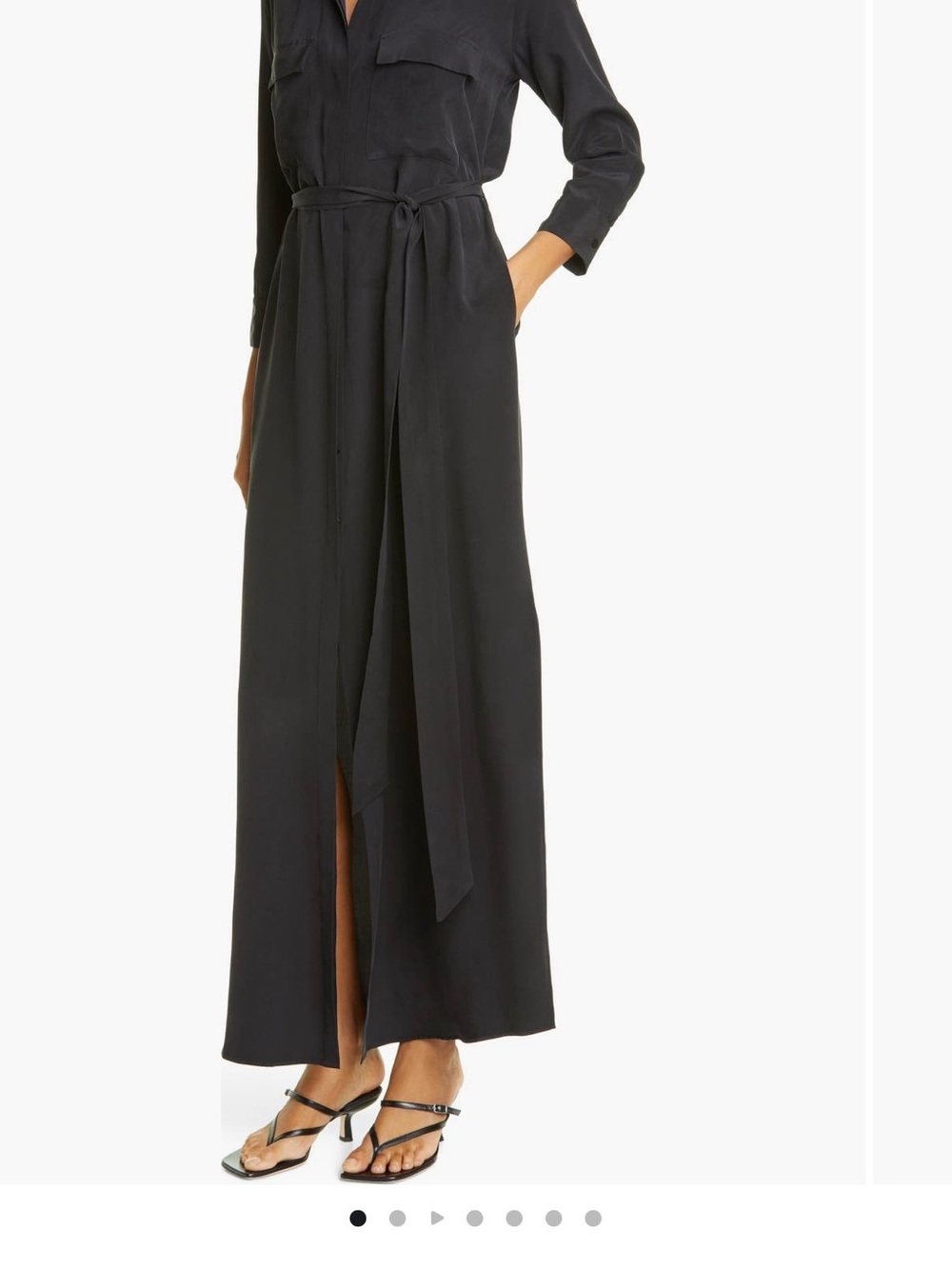 L'AGENCE Black Maxi Wrap Skirt with Front Slit and Self Tie